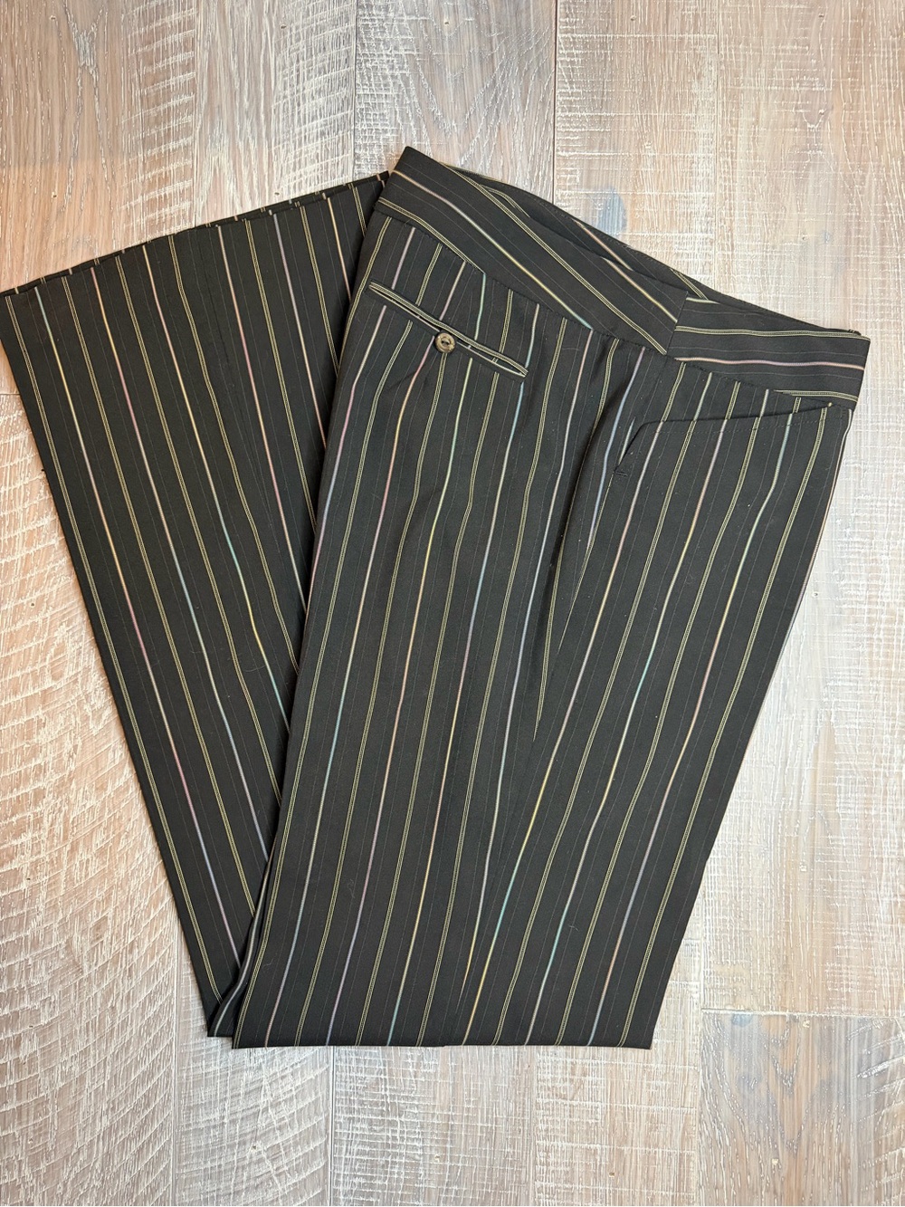 Trina Turk Black Multicolored Pinstripe Pants with Coral Trim